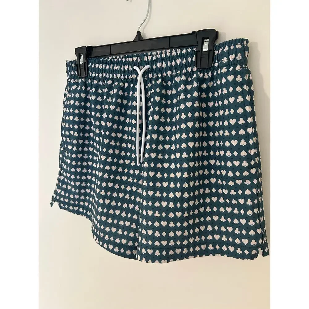 Abercrombie & Fitch Men’s Stretch Swim Short Teal Green Diamond Heart Spade EUC